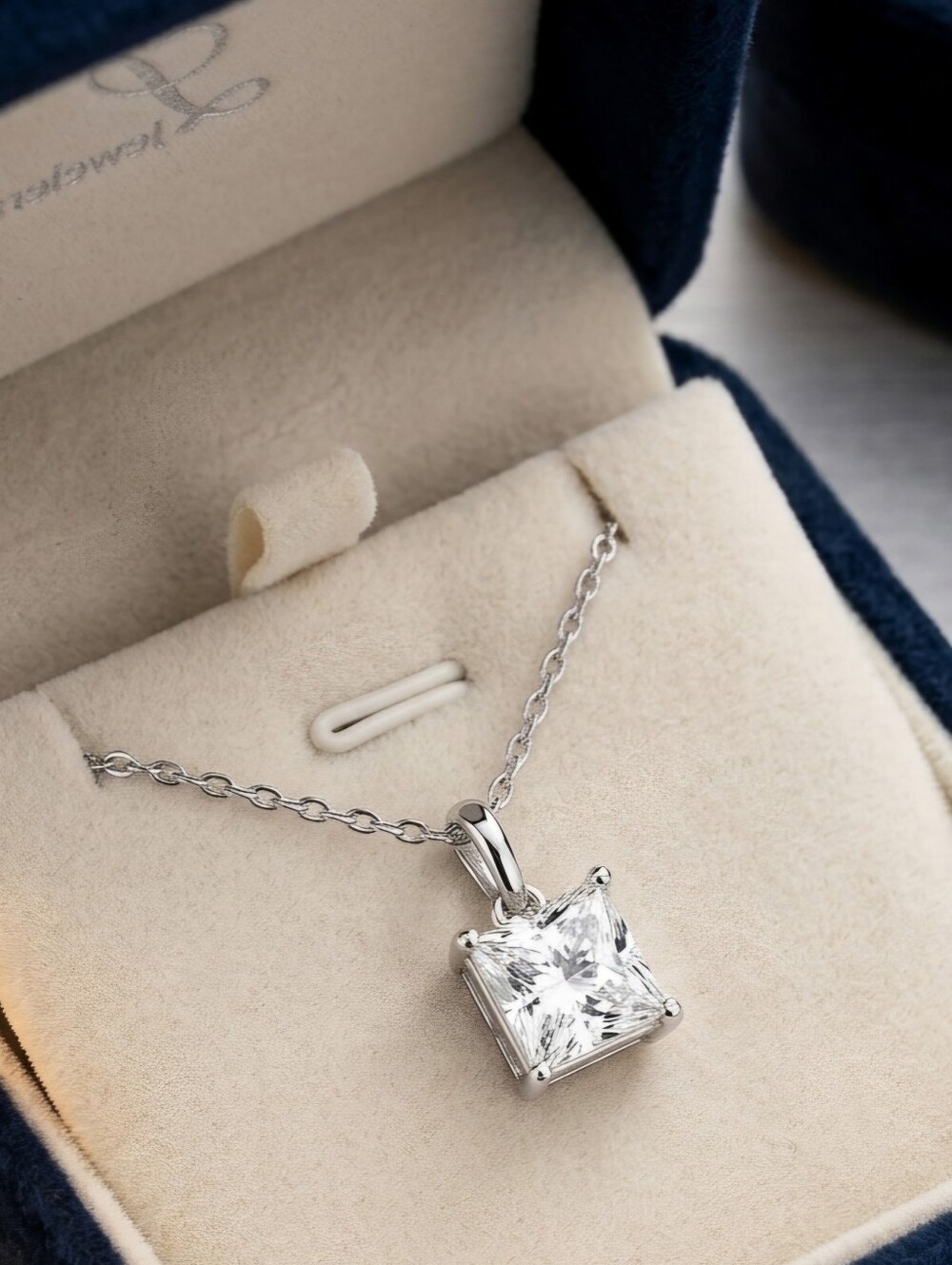 Moissanite 1.2 CT Princess Cut Solitaire Pendant Necklace